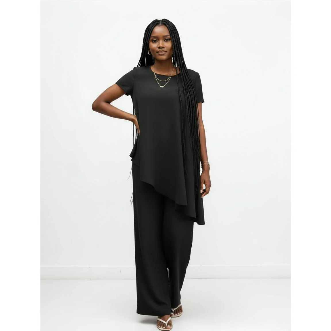Asymmentric Bottom Short Sleeve Top and Pant Set. - Image 4