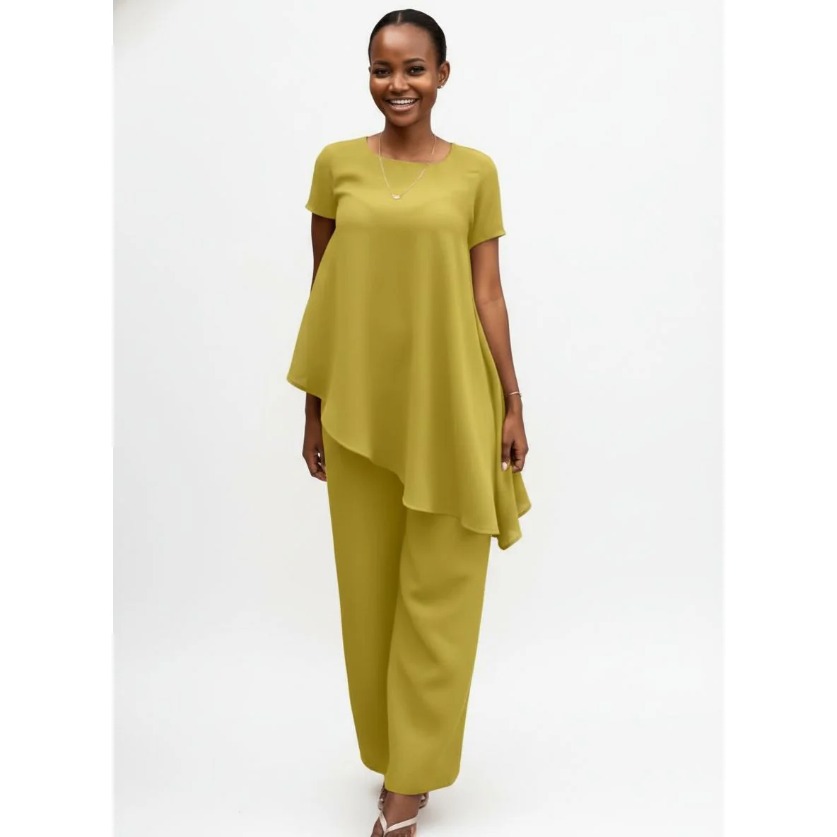 Asymmentric Bottom Short Sleeve Top and Pant Set. - Image 5