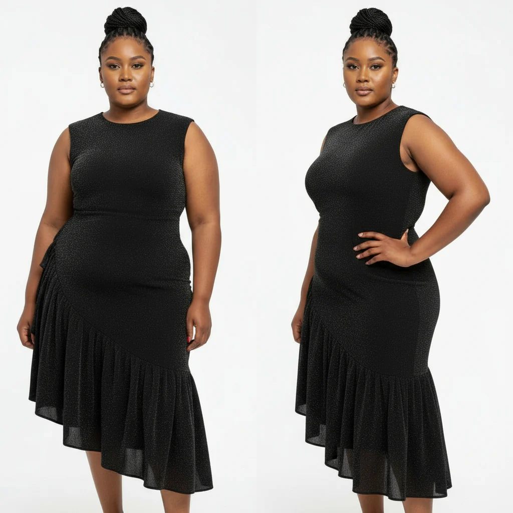 Asymmetric Cocktail Short Sleeve Sequin Ruffle Dress.
