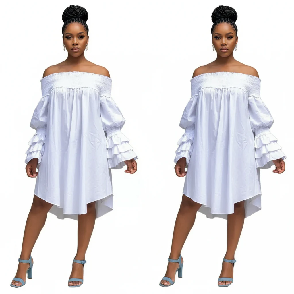 Long Sleeve Asymmetric Hem Dress - Image 3