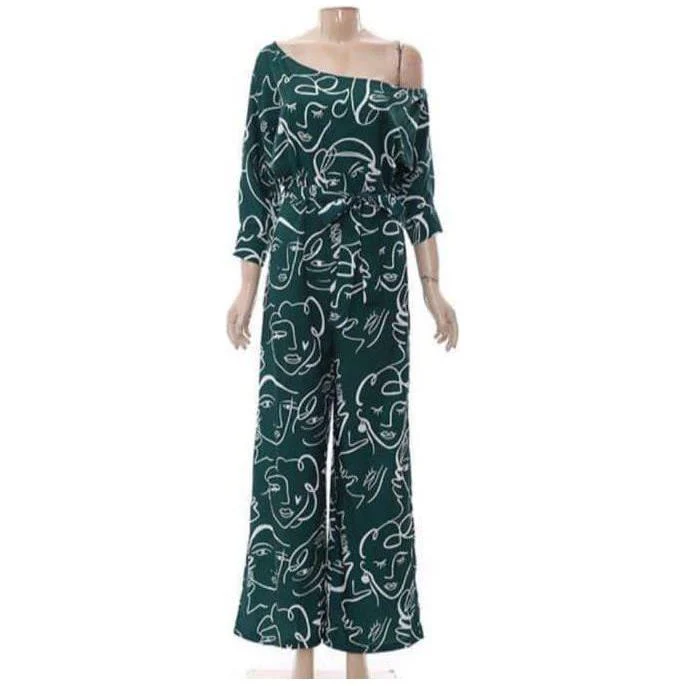 Asymmetrical Neck Drop Shoulder Wide Leg Jumpsuit. - Image 2