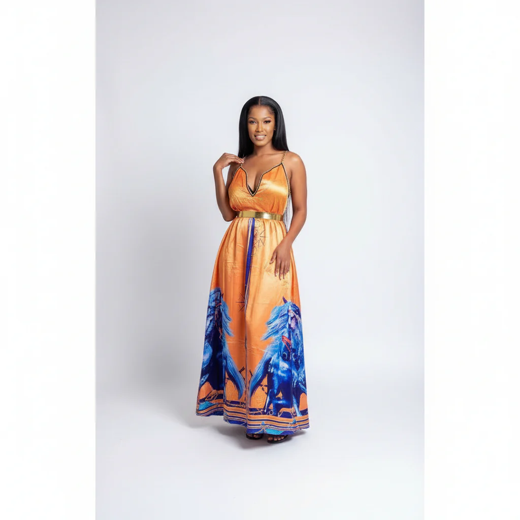 High Waisted Printed Sleeveless Maxi Dress