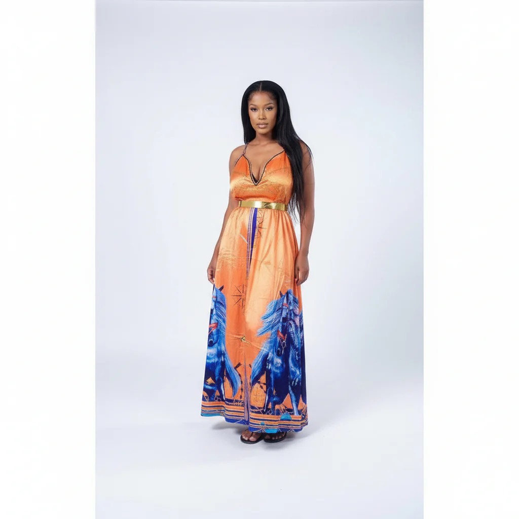 High Waisted Printed Sleeveless Maxi Dress - Image 4