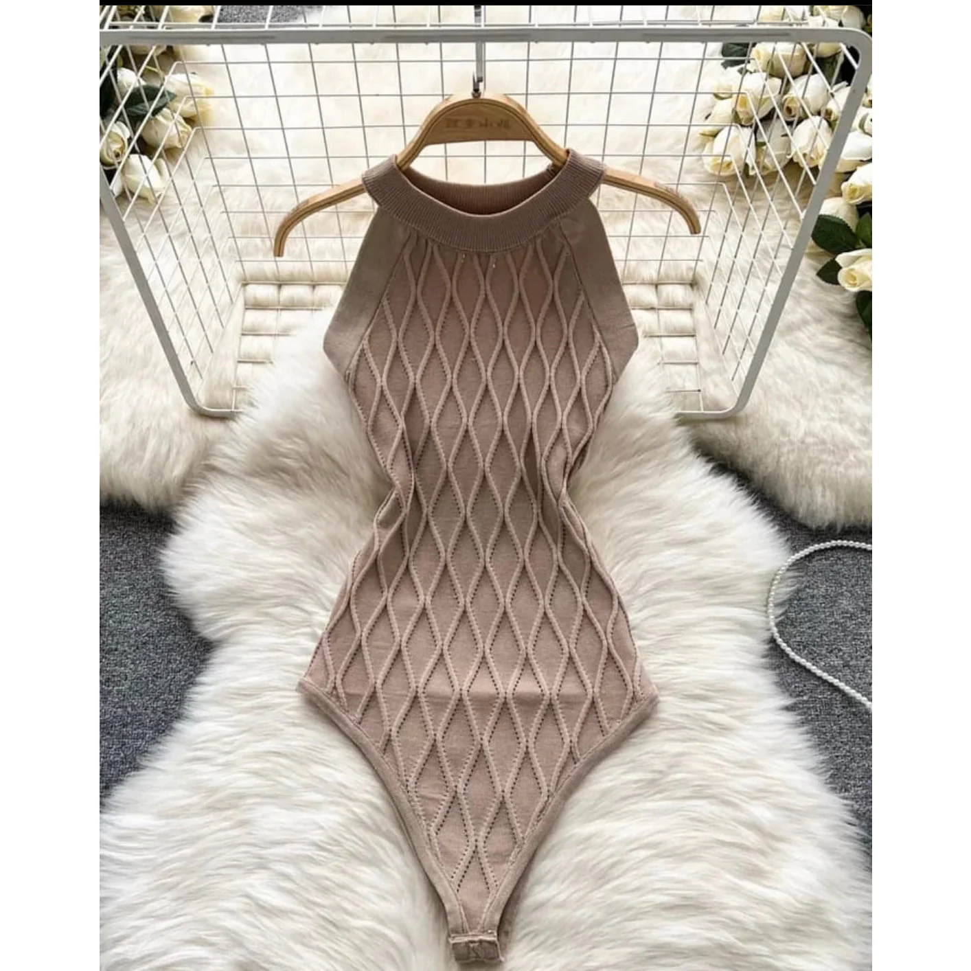 Halter Neck Vintage Sleeveless Bodysuit - Image 8