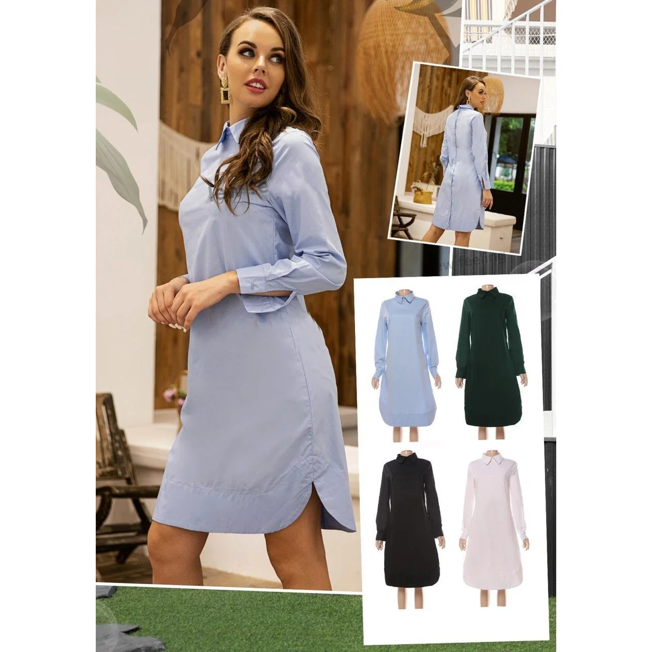 Back button Irregular Shirt Dress  - Image 3