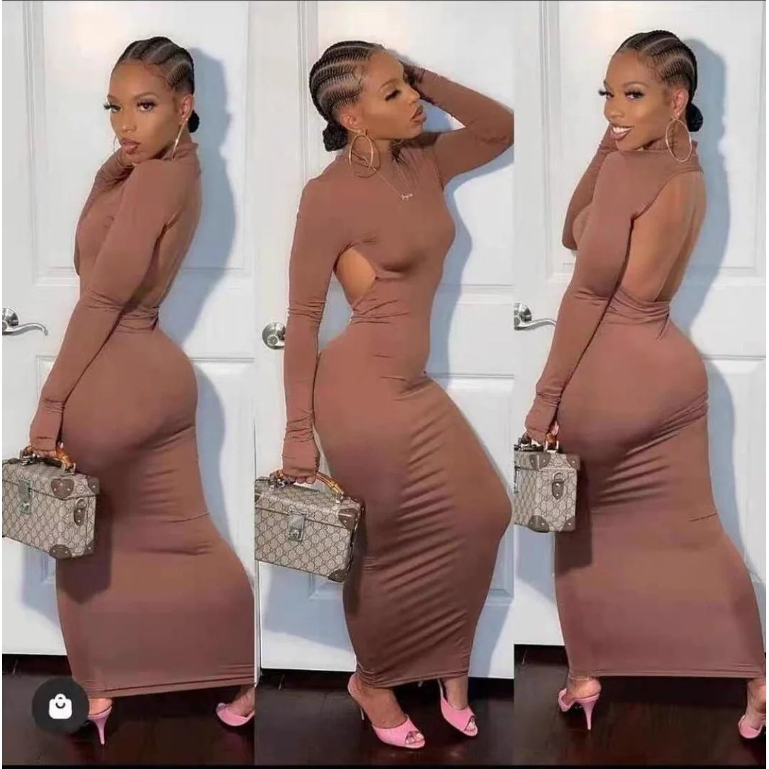 Back Open Long Bodycon Dress - Image 2