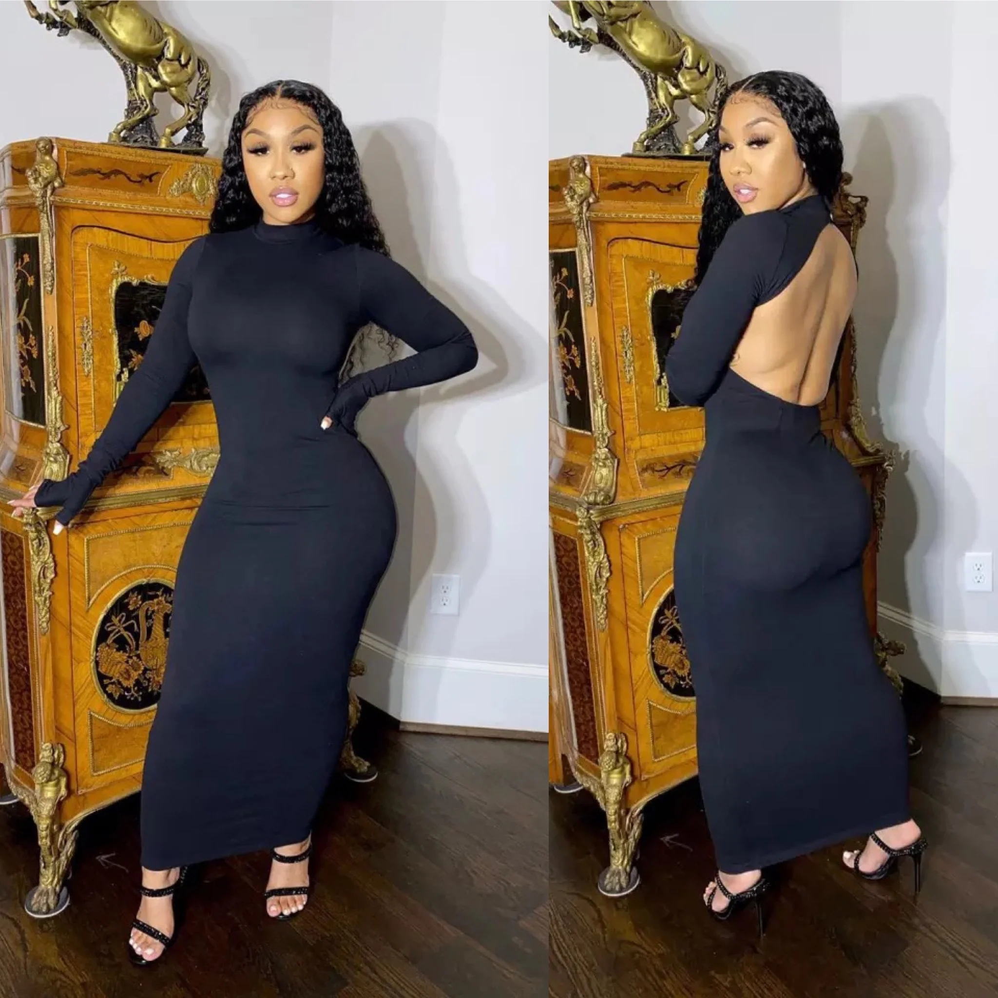 Back Open Long Bodycon Dress - Image 3