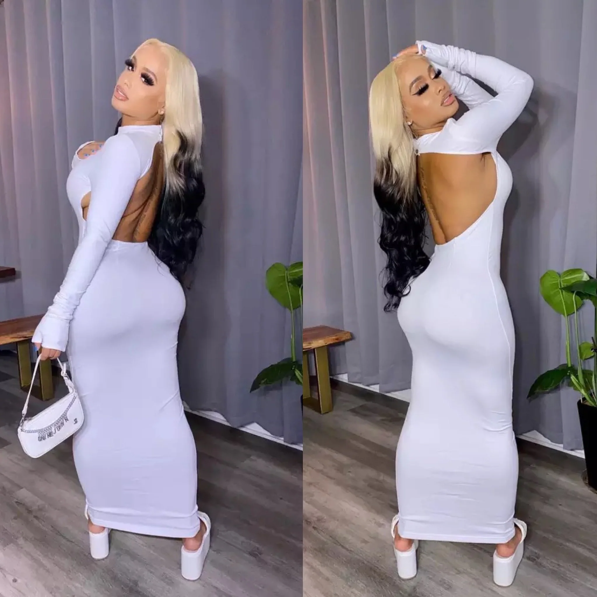 Back Open Long Bodycon Dress - Image 4