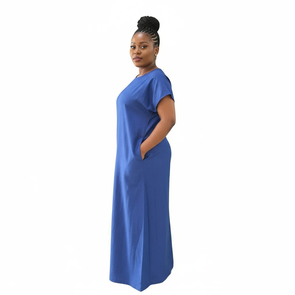 Back V-Neck Denim Maxi Dress - Image 3