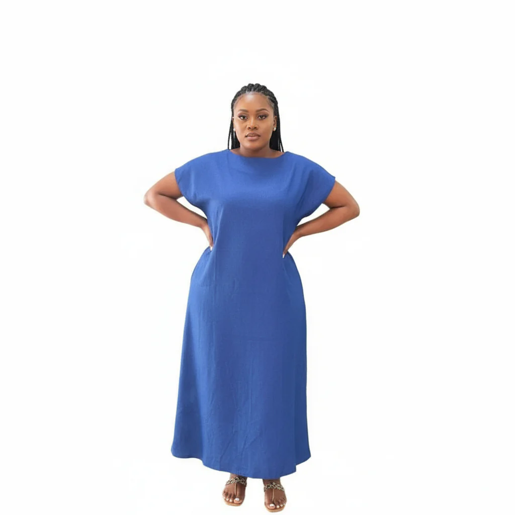 Back V-Neck Denim Maxi Dress - Image 4