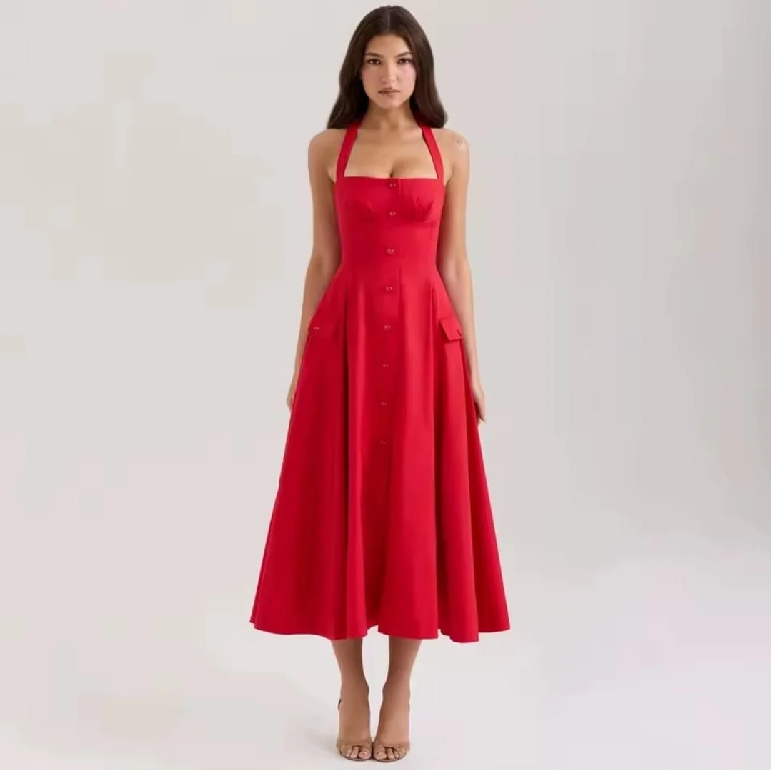 Backless Boobtube Front Button Dress