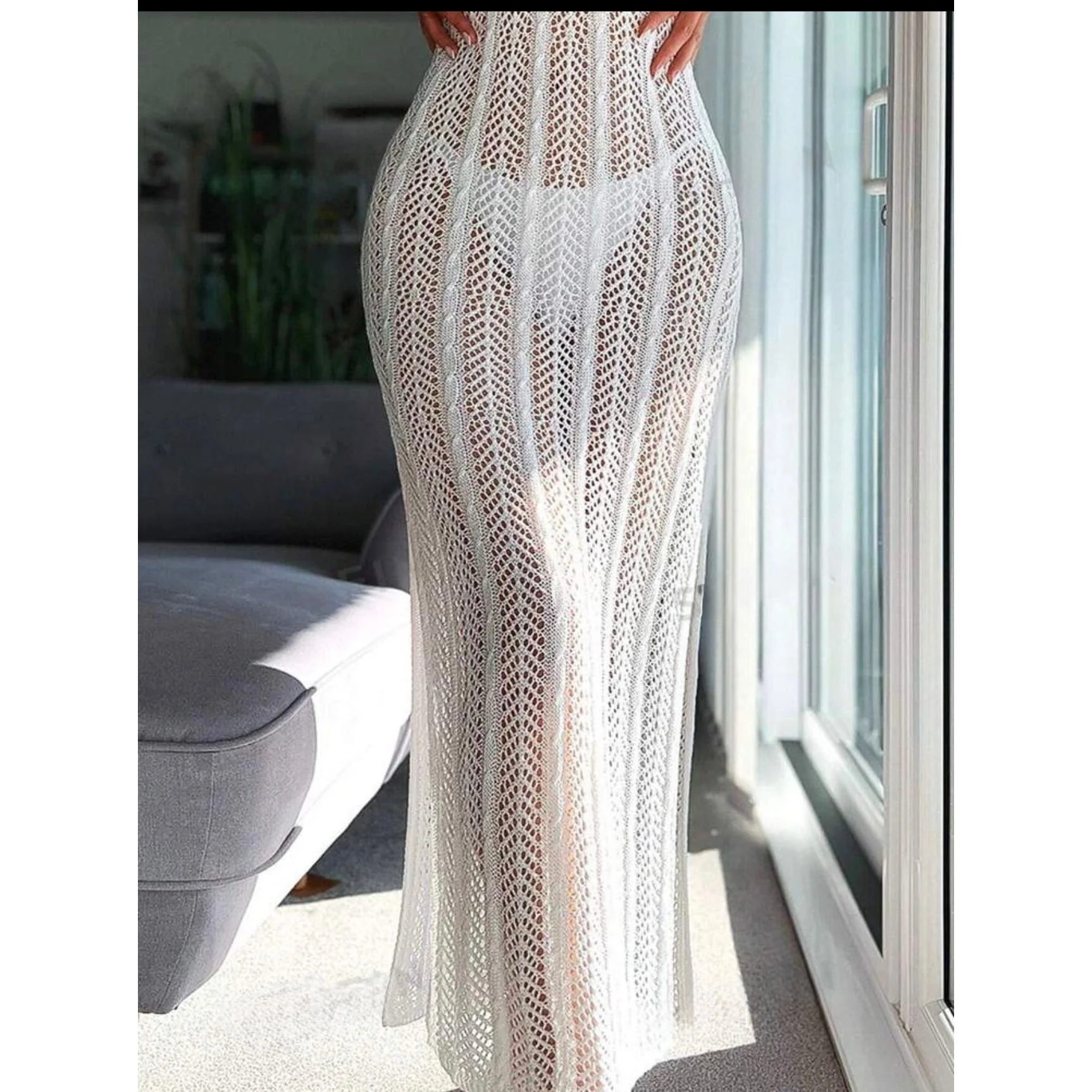 Backless Crochet Knitted Bikini Cover Up Dress. - Image 5