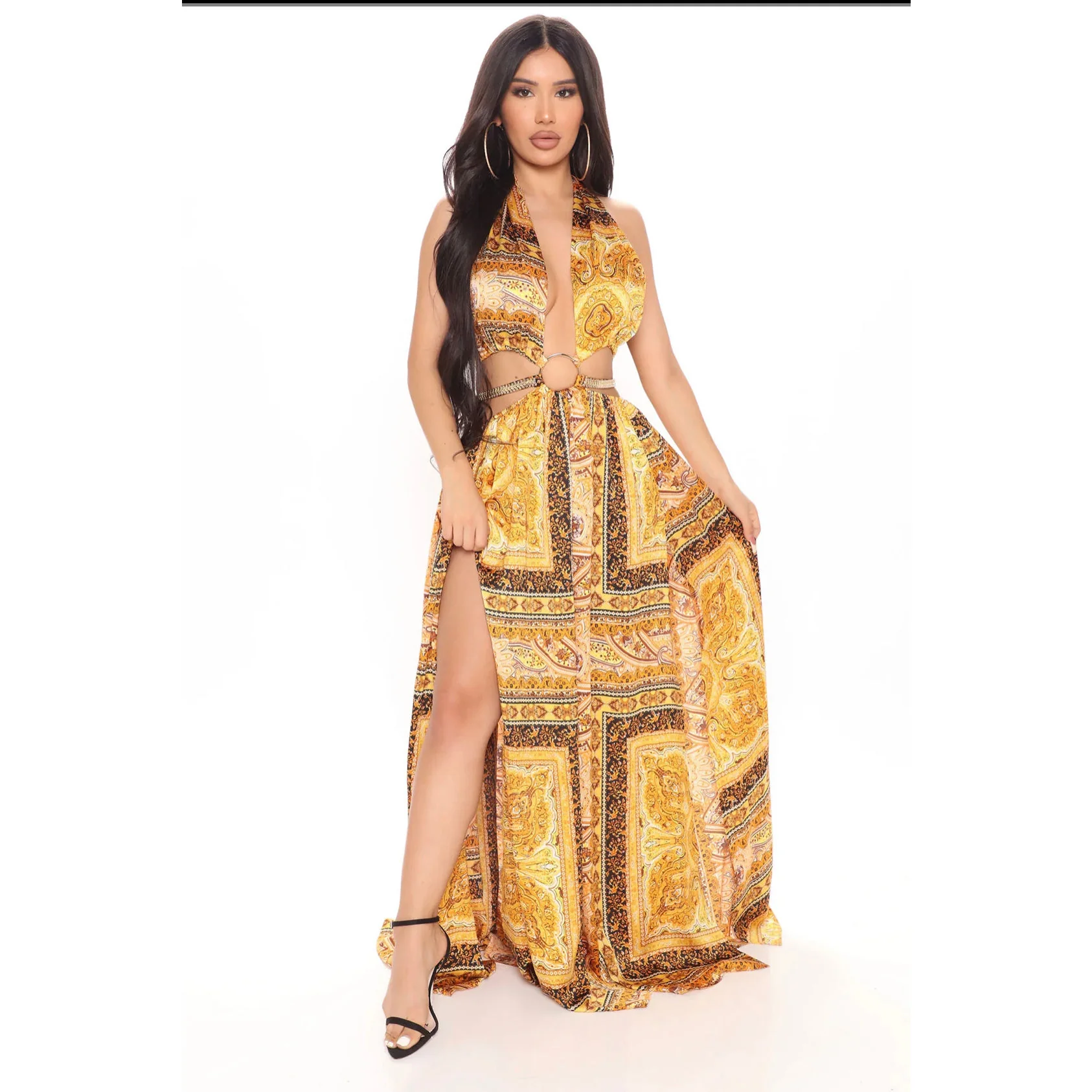 Backless Deep V-Neck Slit Maxi Dress - Image 5
