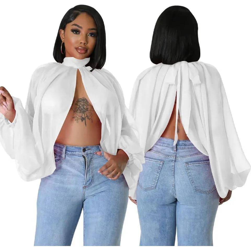 Batwing Chiffon Split Blouse - Image 2