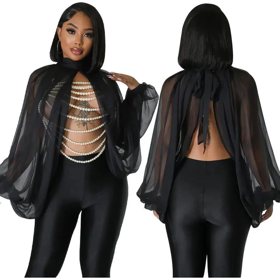 Batwing Chiffon Split Blouse - Image 5