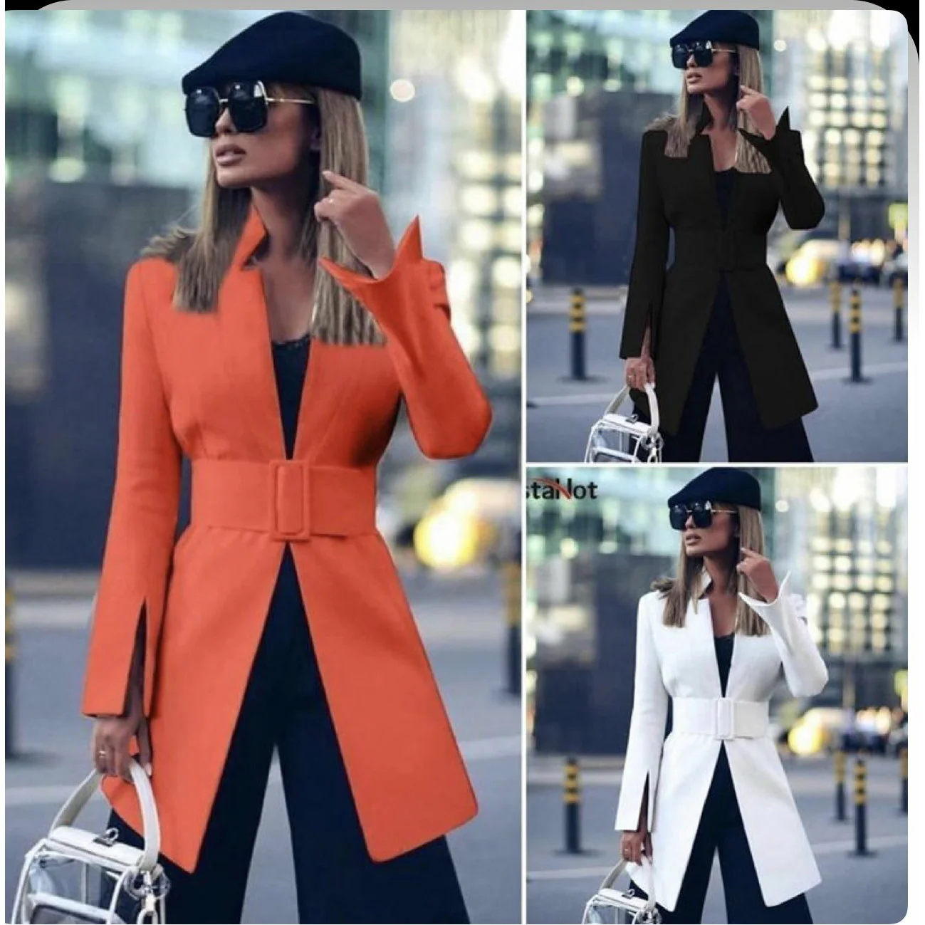 Belted Slim Long Blazer - Image 3