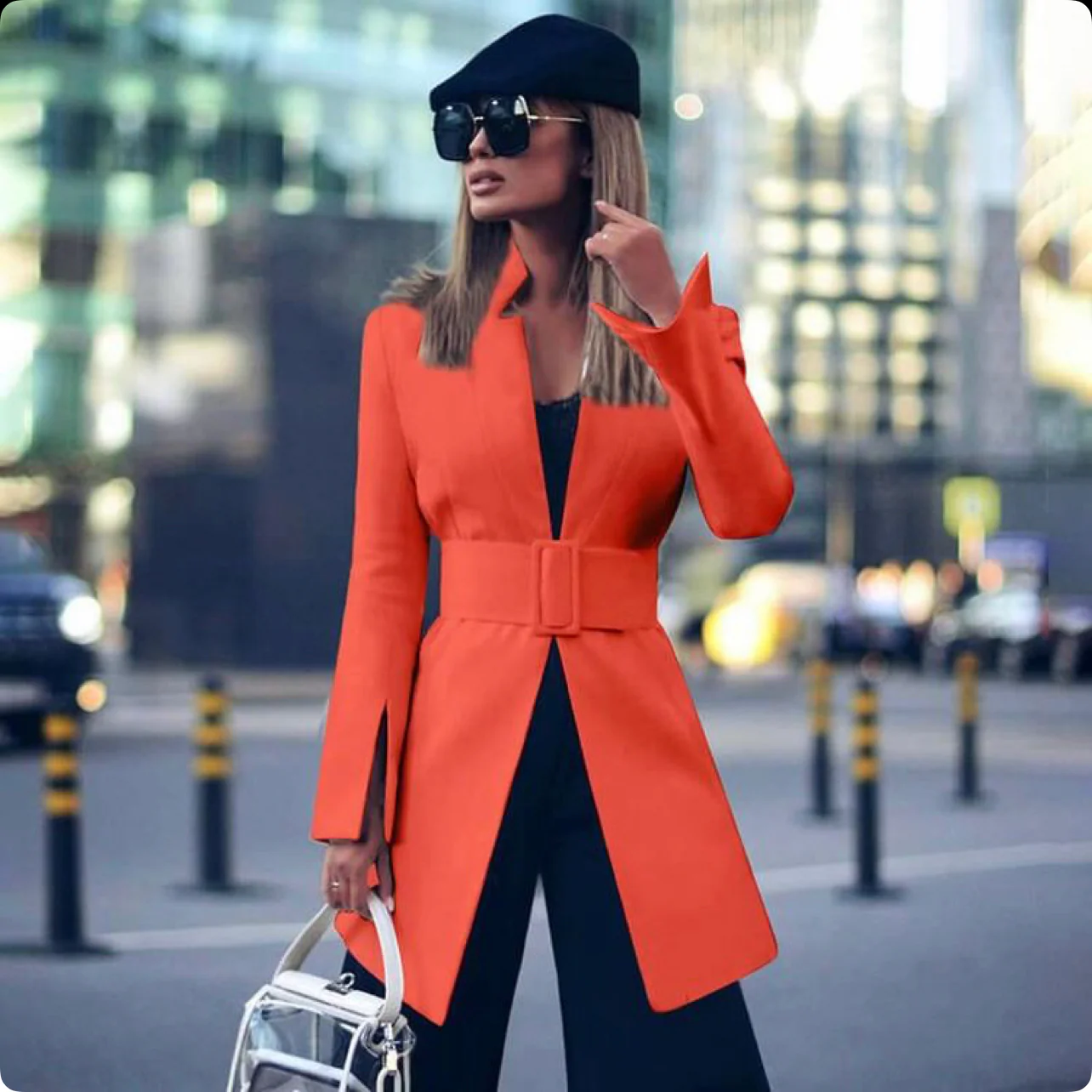Belted Slim Long Blazer - Image 4