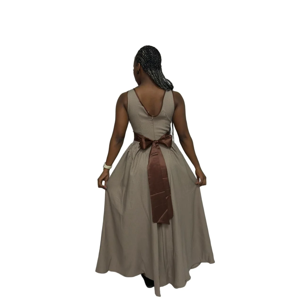Big Back Bow Custom Pleated Plus Size Maxi Dress - Image 5