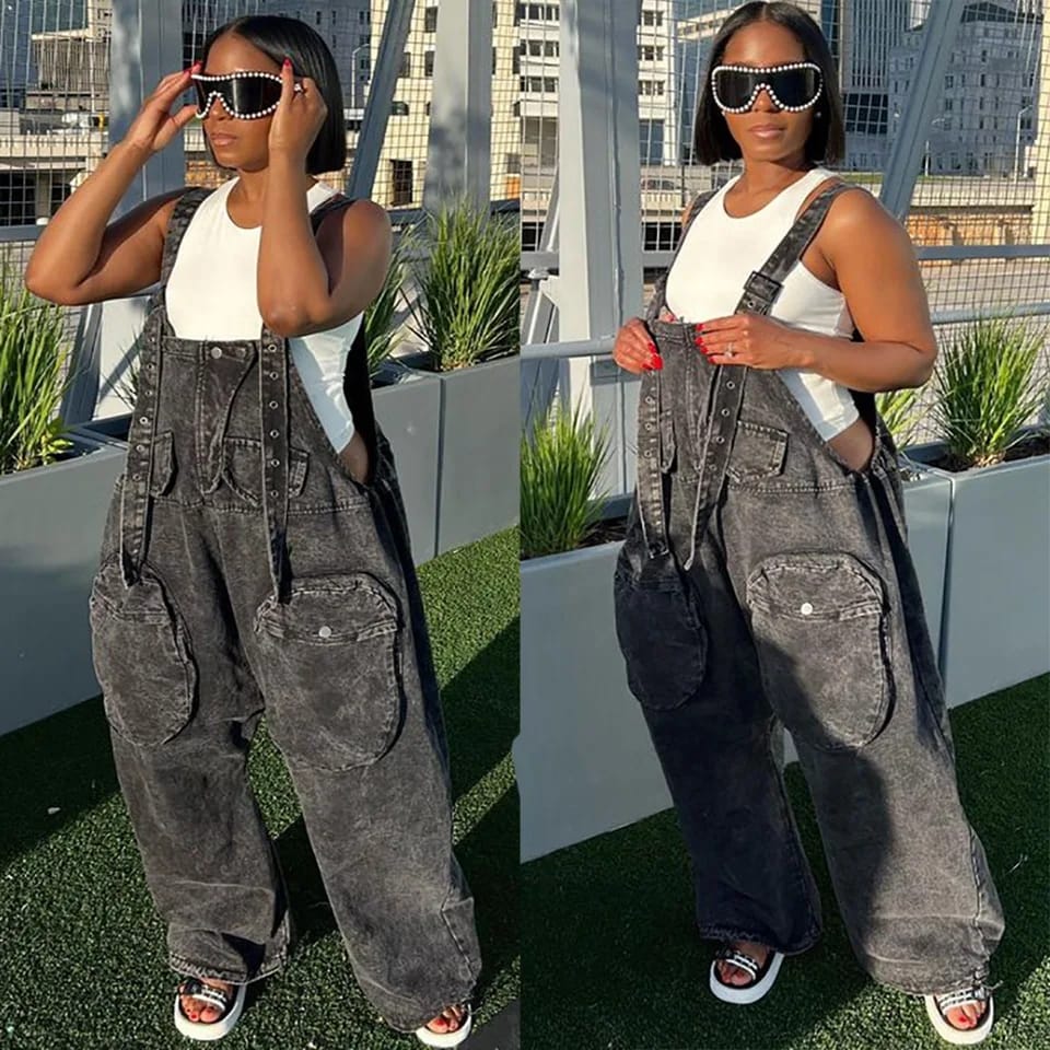 Big Pockets Loose Dungaree Denim Jumpsuit - Image 5