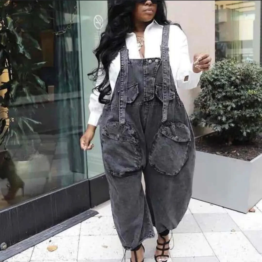 Big Pockets Loose Dungaree Denim Jumpsuit - Image 6