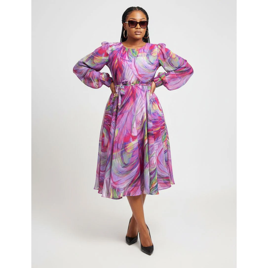 Big Round Neck Elegant Bubble Maxi Dress - Image 2