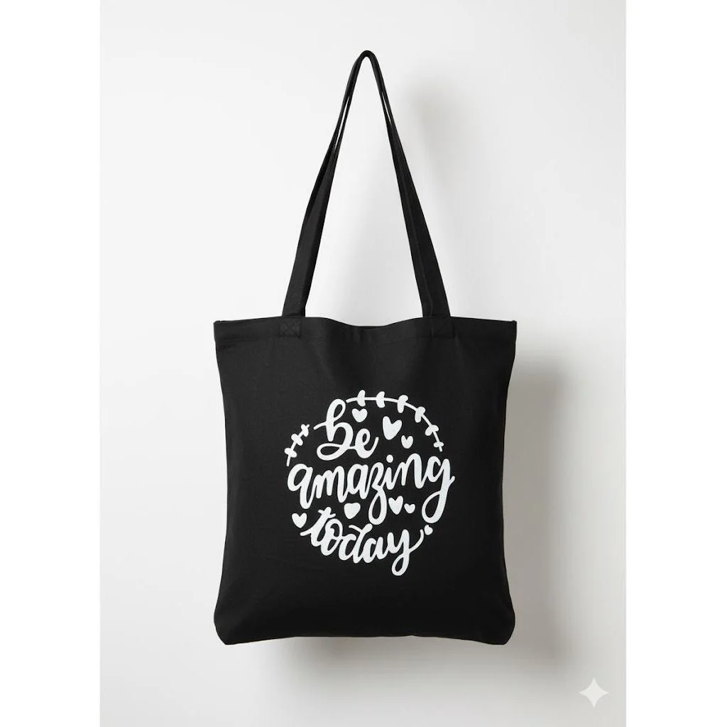 Black Graphic Print Tote Carry Bag. - Image 4