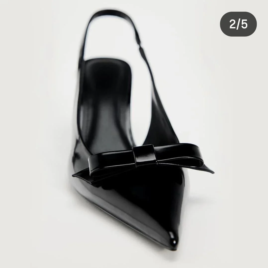 Black Slingback Heels with Bow Accent - Image 2