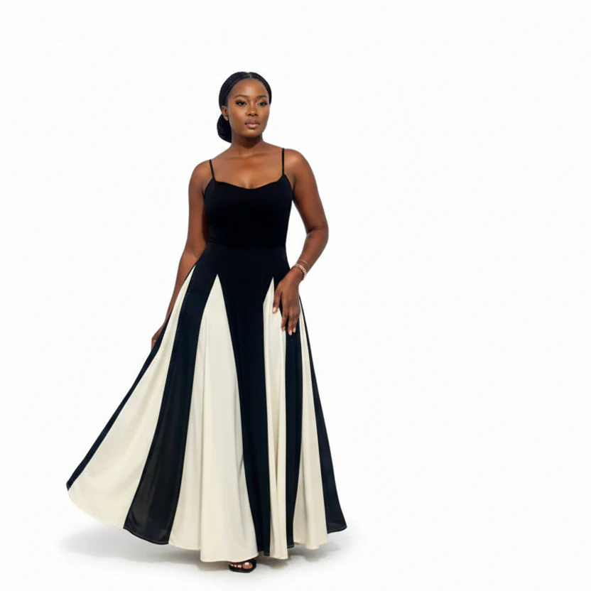 Black & White Spaghetti Strap Maxi Dress - Image 3