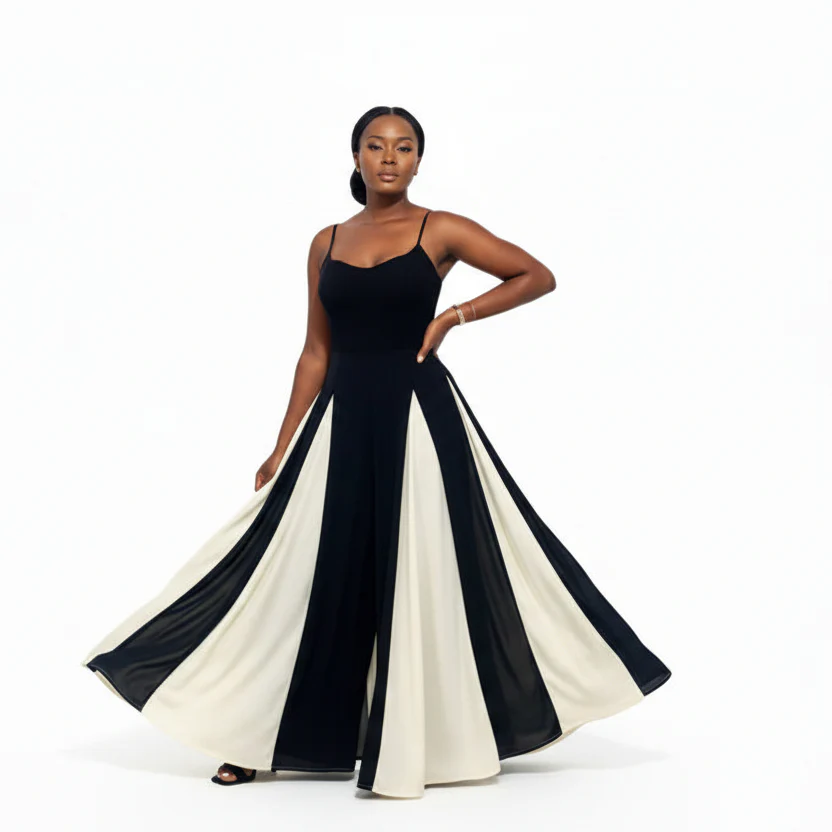 Black & White Spaghetti Strap Maxi Dress - Image 4
