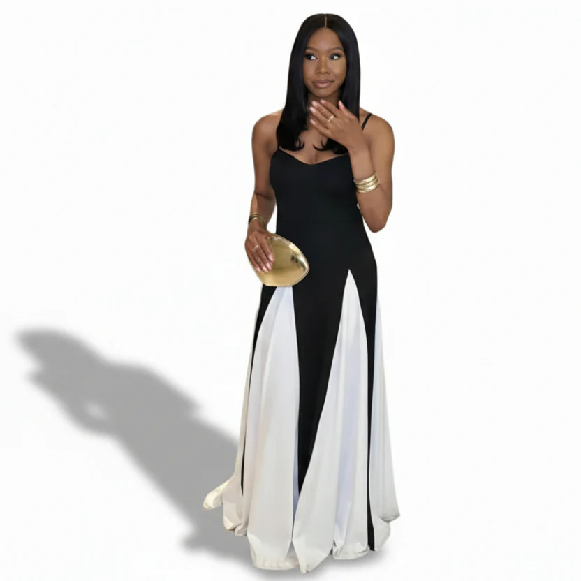Black & White Spaghetti Strap Maxi Dress - Image 5