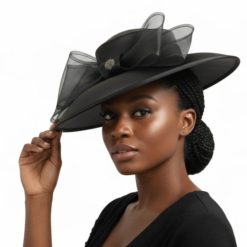 Black Wide Brim Kentucky Derby Hat - Image 2