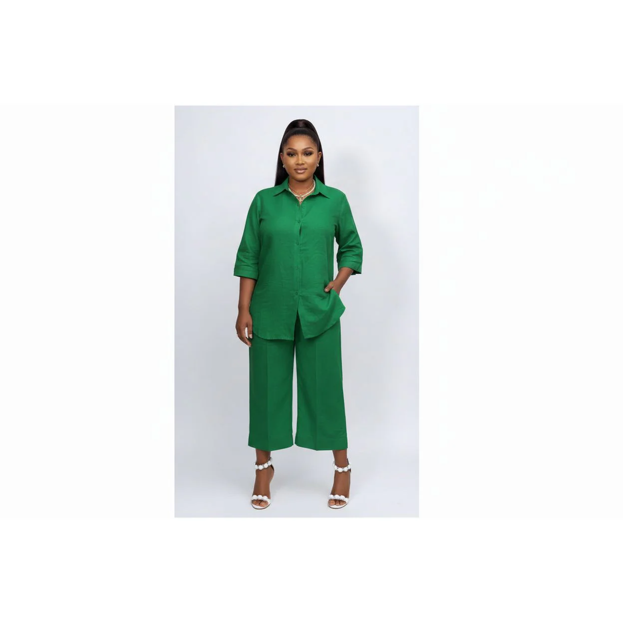 Blouse Shirt and Trousers Two-Piece Set
