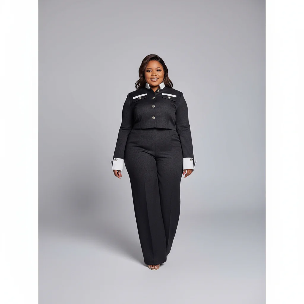 Vintage Contrast Collar Blouse & Cuffs Pleated Maxi  Skirt Suit Set - Image 4