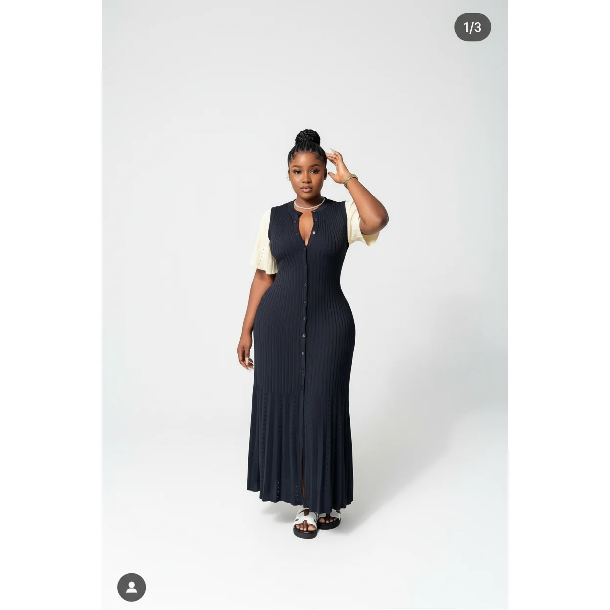 Bodycon Button Short Sleeve Knitted Maxi Dress - Image 4