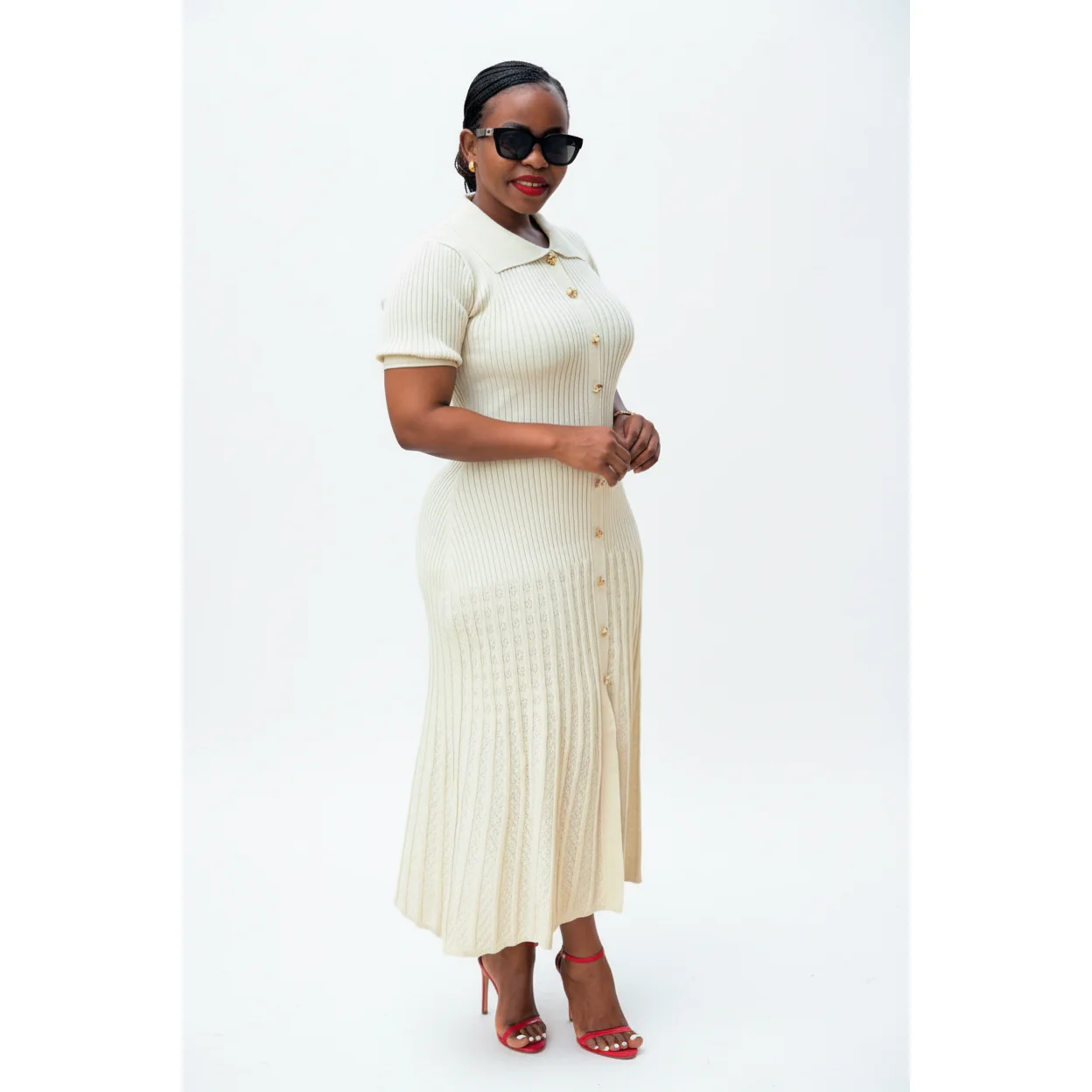 Bodycon Button Short Sleeve Maxi Dress. - Image 2