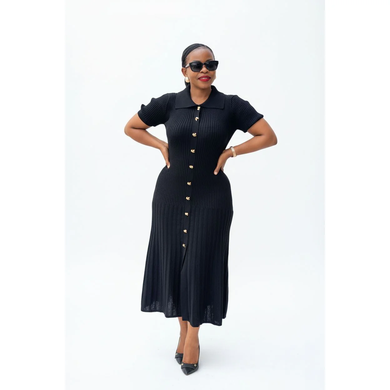 Bodycon Button Short Sleeve Maxi Dress. - Image 3