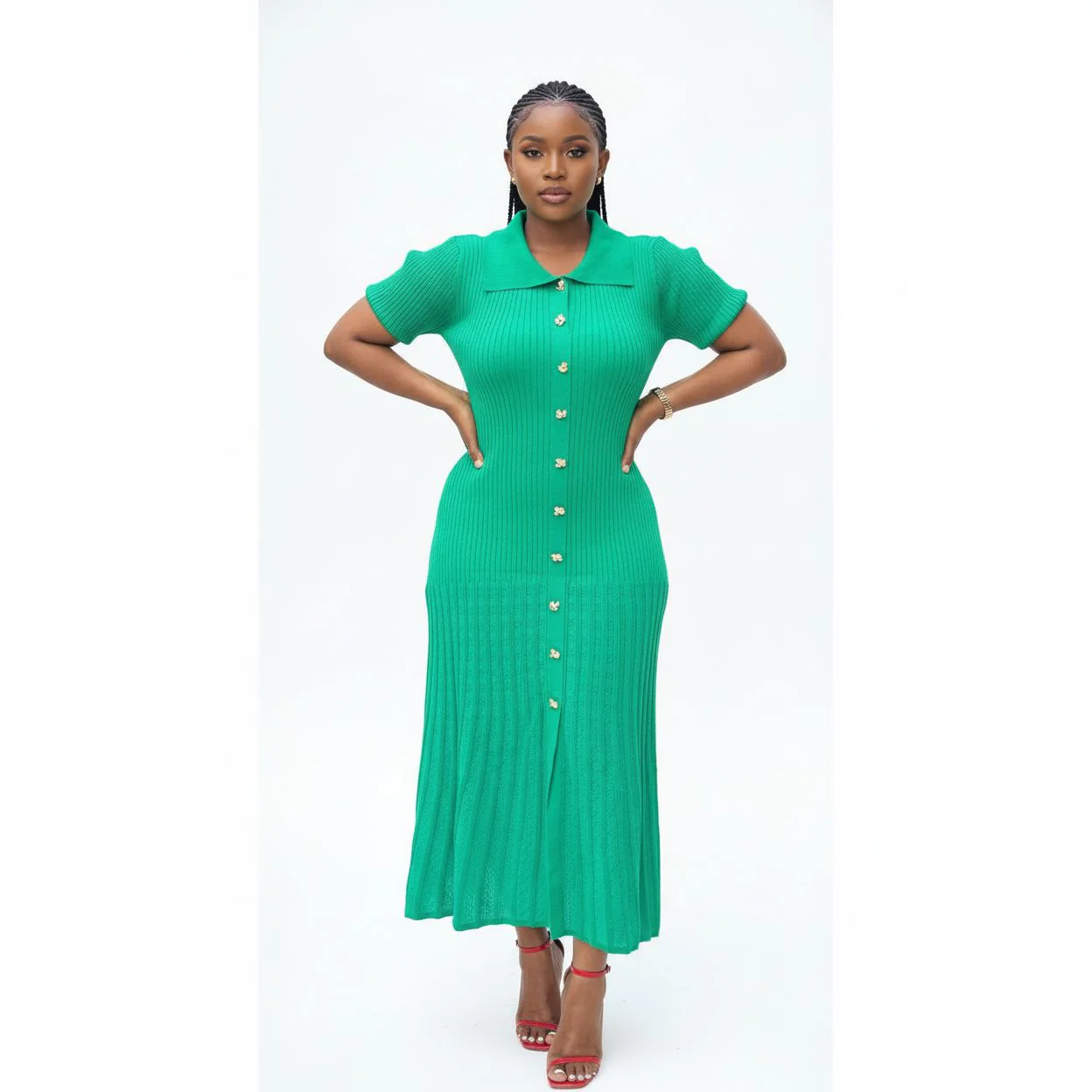 Bodycon Button Short Sleeve Maxi Dress. - Image 4