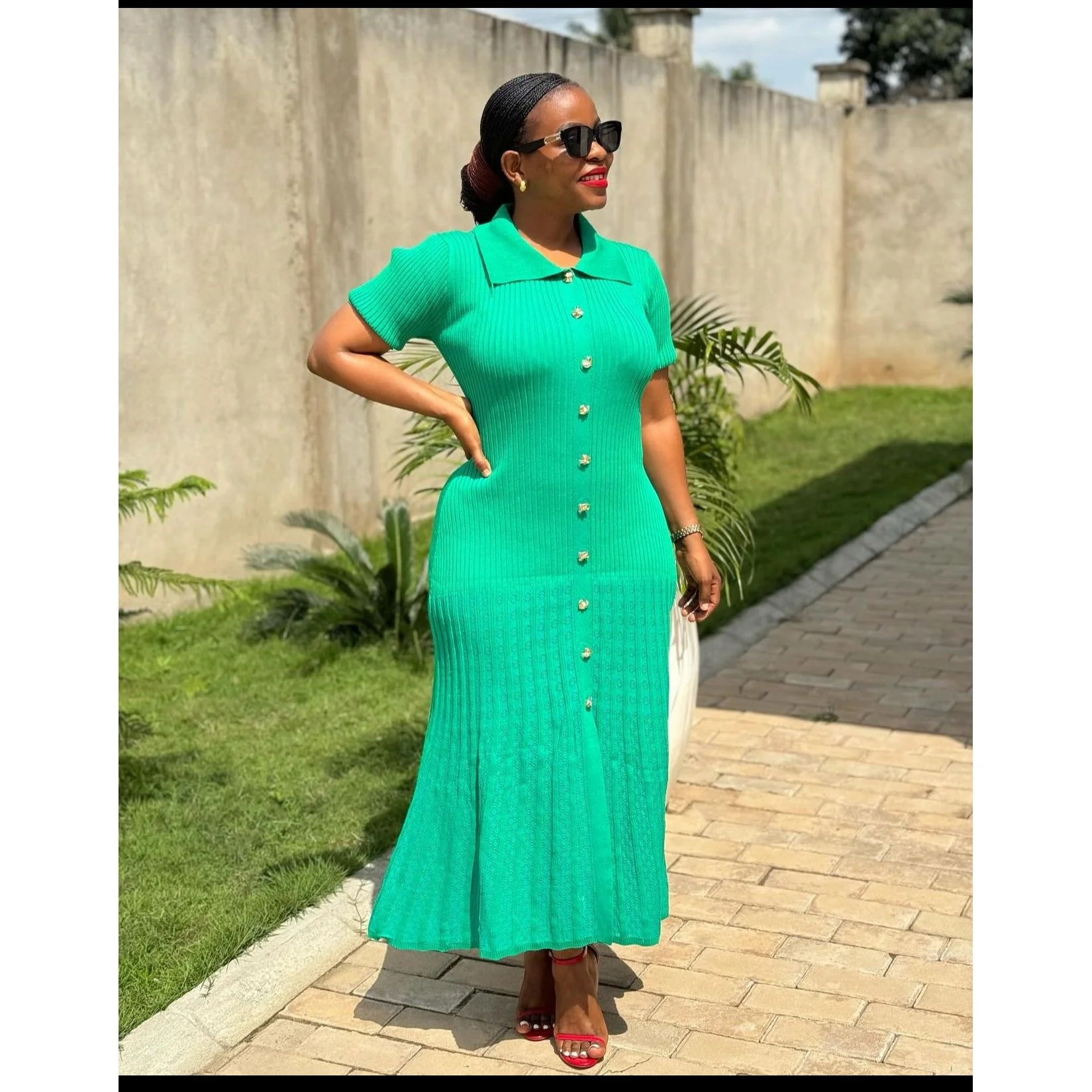 Bodycon Button Short Sleeve Maxi Dress. - Image 6