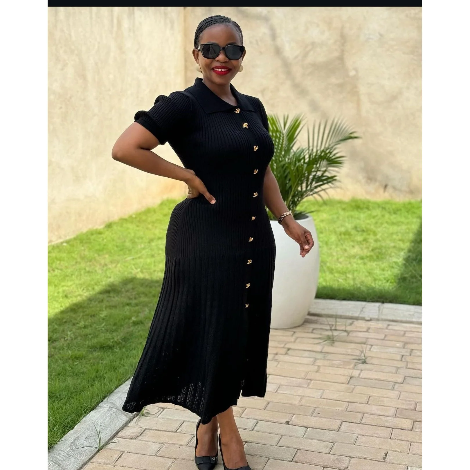 Bodycon Button Short Sleeve Maxi Dress. - Image 8