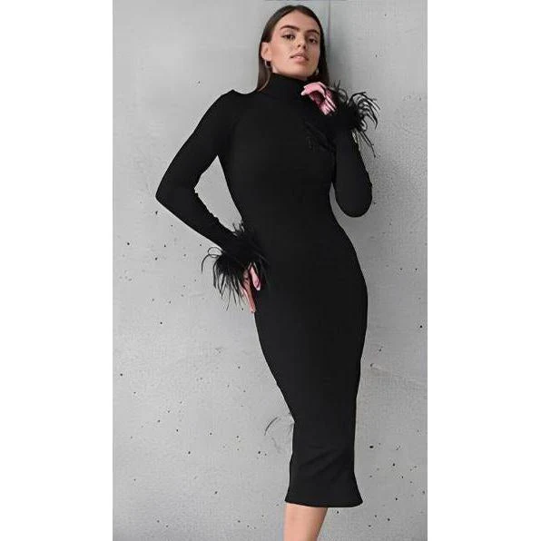 Bodycon Feather Sleeve Dress - Image 5