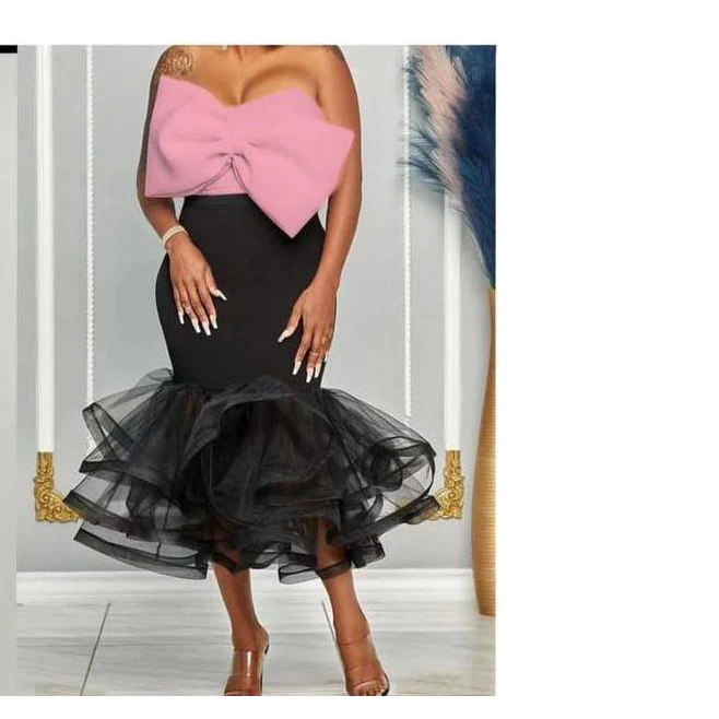 Bodycon Lace Skirt and Bowknot Top Set - Image 9