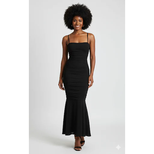 Bodycon Mermaid Ruched Sexy Square Neck Front Split Cocktail Party Gown Dress - Image 3