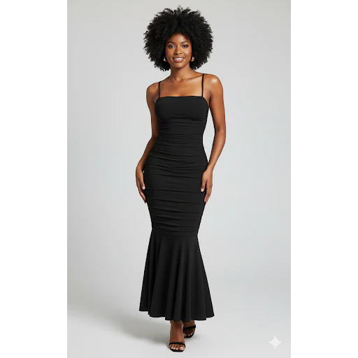 Bodycon Mermaid Ruched Sexy Square Neck Front Split Cocktail Party Gown Dress - Image 4