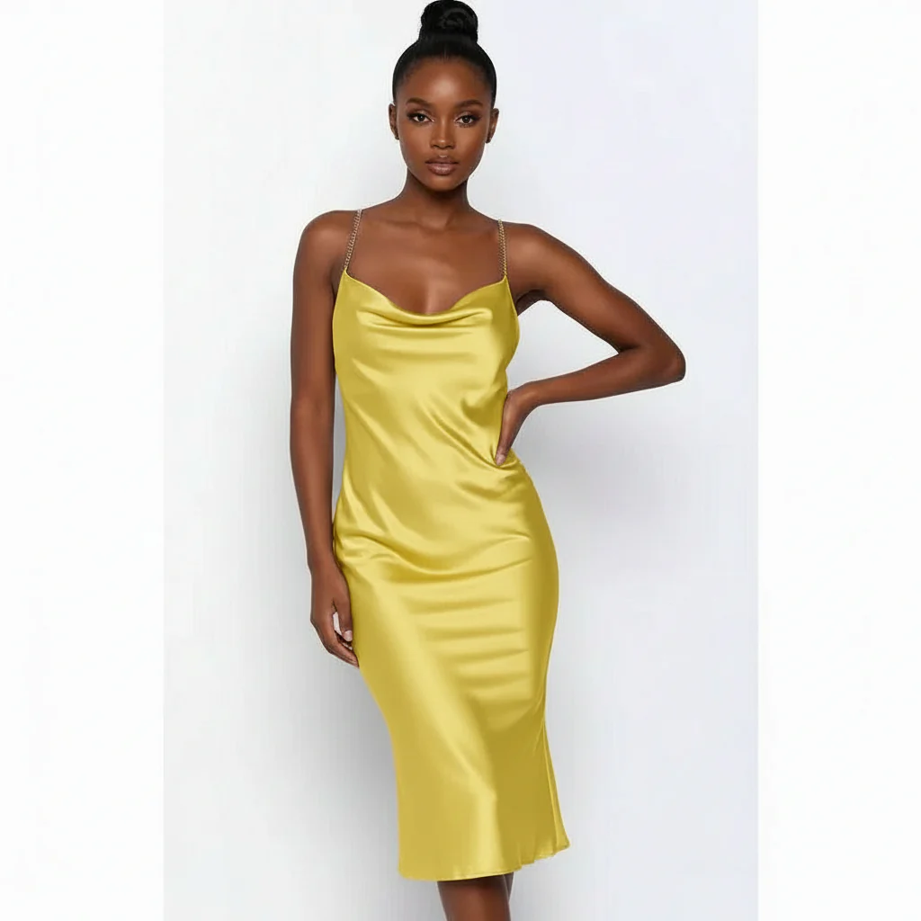 Bodycon Sleeveless Satin Dress - Image 2