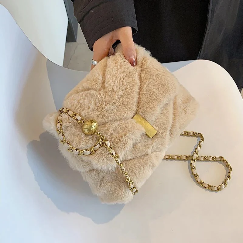 Bolsa Faux Fur Shoulder Messenger Crossbody Bag - Image 3