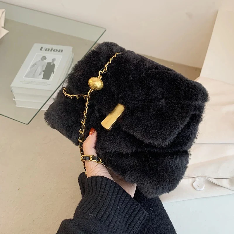 Bolsa Faux Fur Shoulder Messenger Crossbody Bag - Image 5