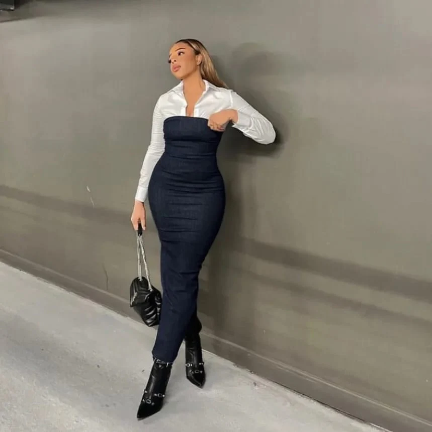 Boob Tube Denim Dress - Image 4