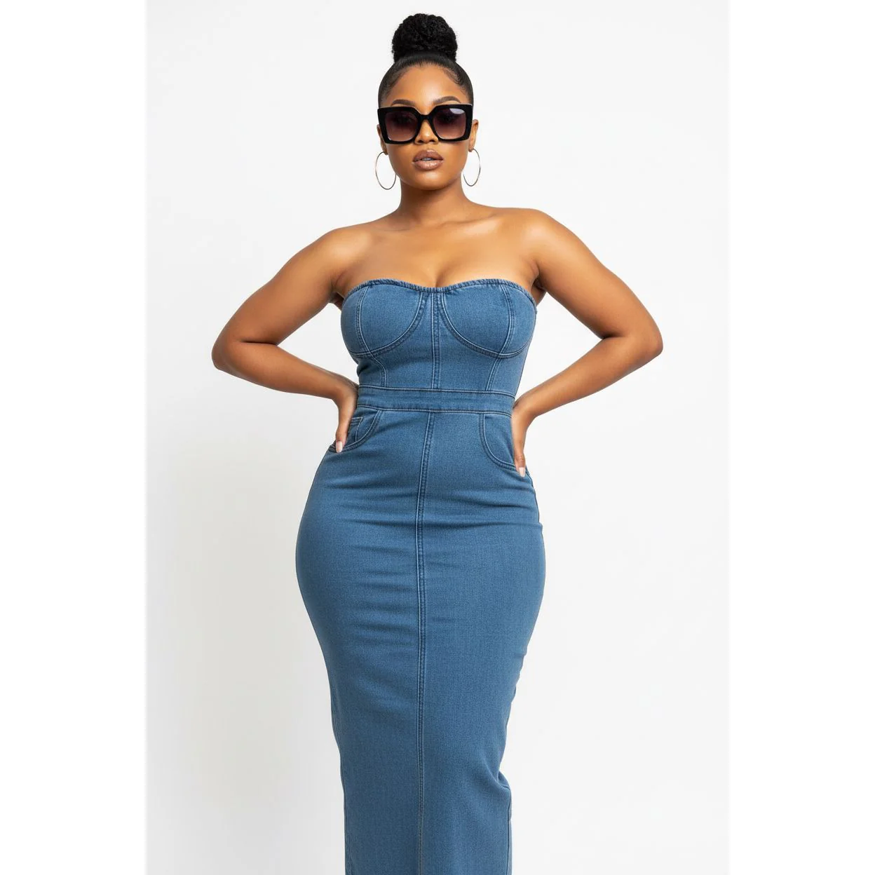 Boob Tube Elegant Denim Bodycon Dress - Image 3