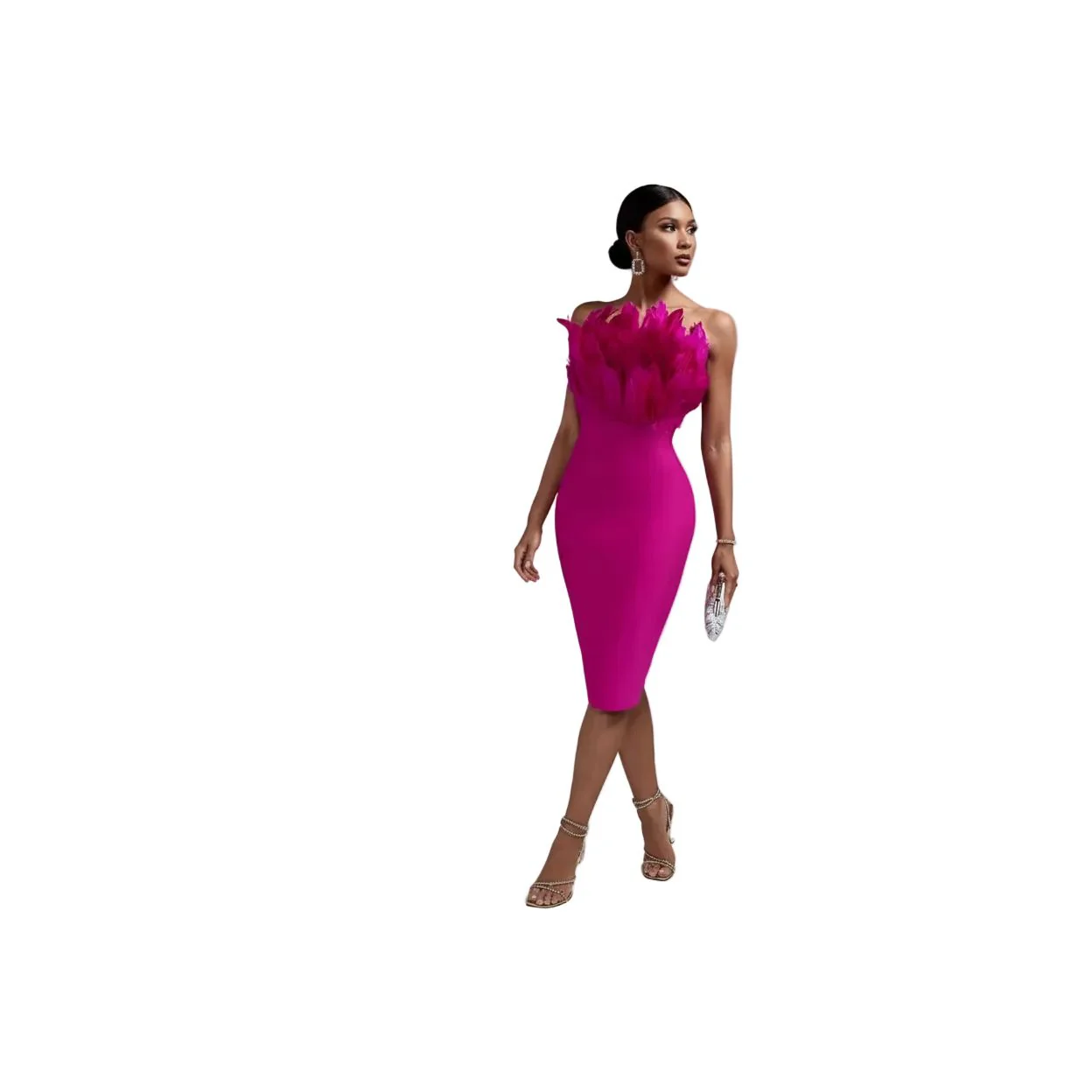 Boob Tube Feather Sexy Bodycon Dress - Image 2