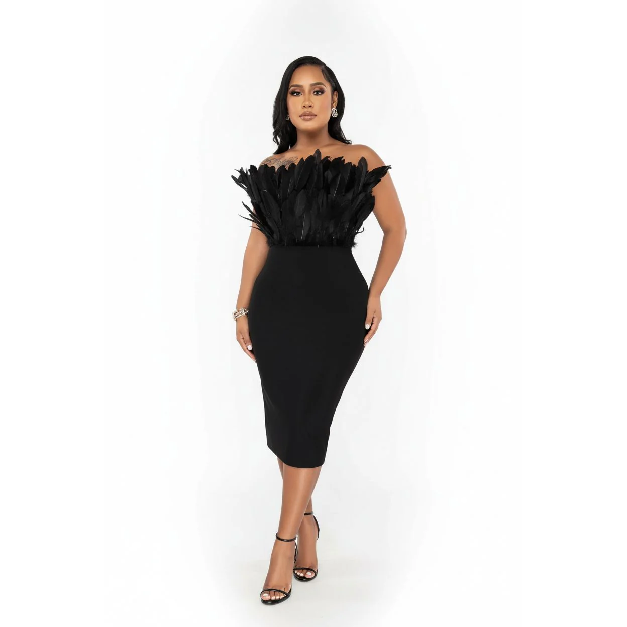 Boob Tube Feather Sexy Bodycon Dress - Image 3